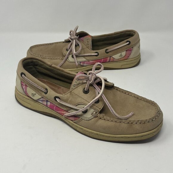Sperry boat shoes women 9 leather pink plaid - Picture 5 of 9